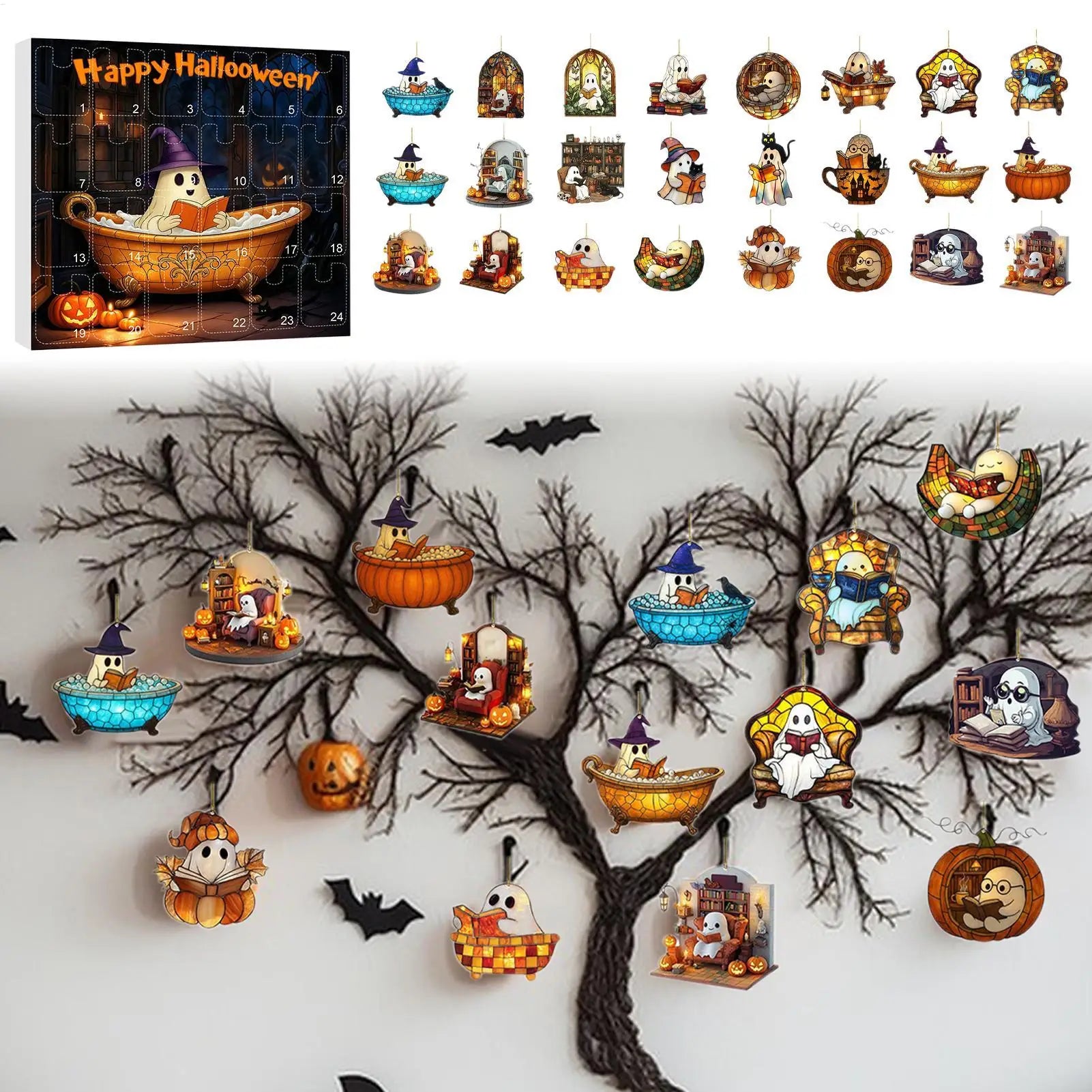Halloween Advent Calendar 24 Days Ghost Pendant Decor - Tophatter Daily Deals