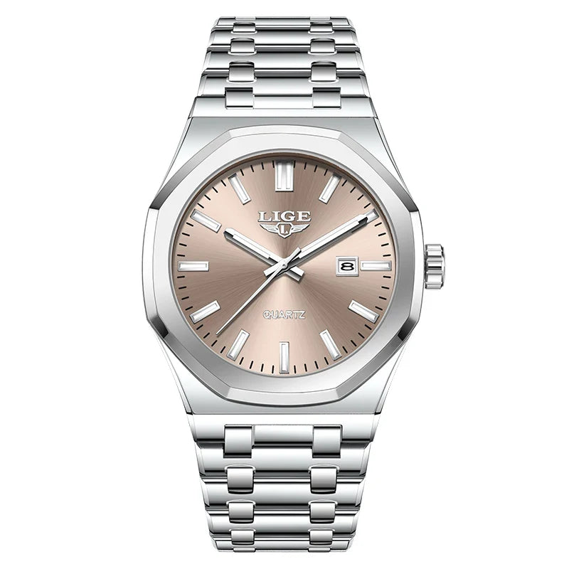 Quartz Watch Stainless Steel Waterproof Luminous Wristwatch Silver grey - Tophatter Daily Deals