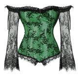 Supportive Women's Corset Top - Off Shoulder, Lace Satin Green - Tophatter Daily Deals