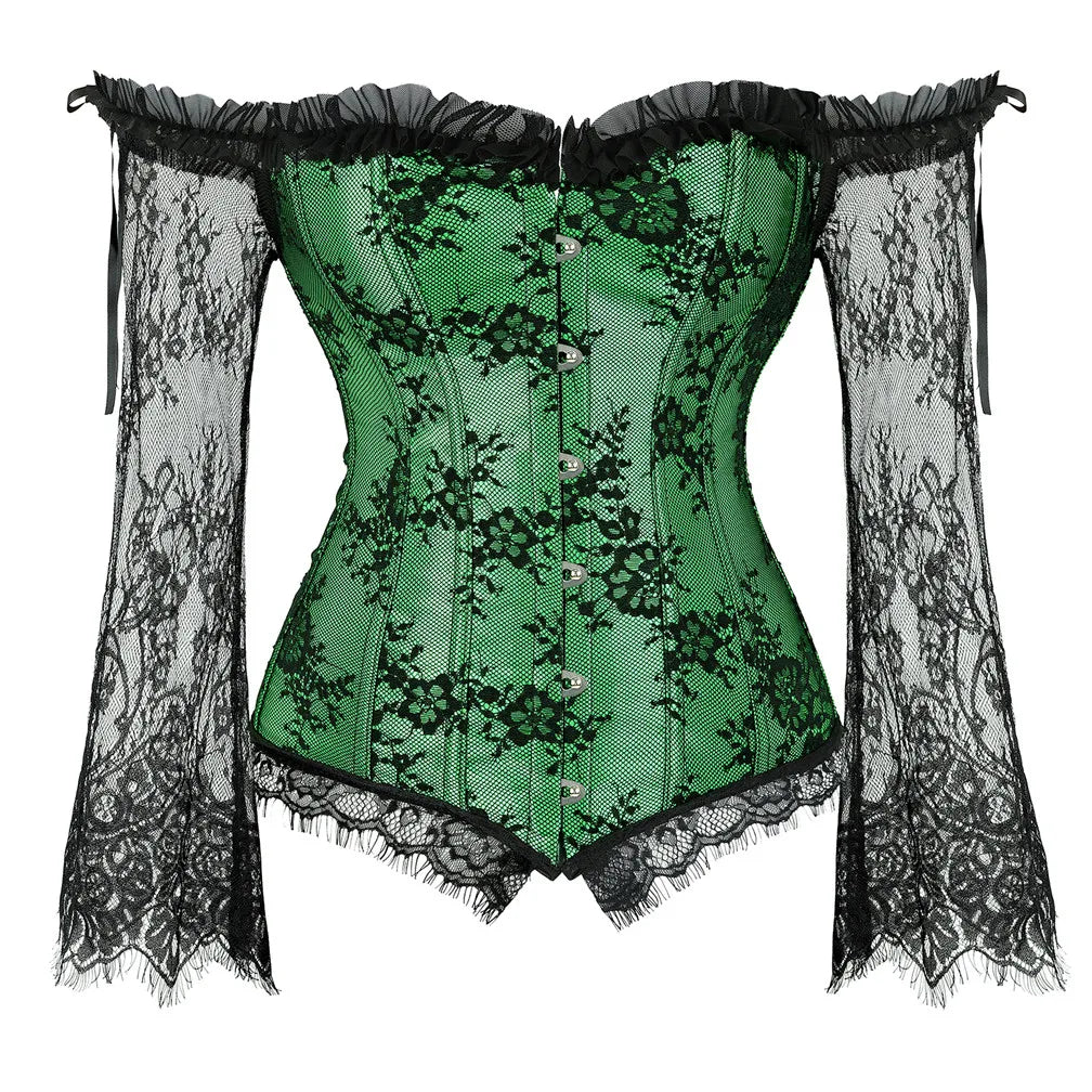 Supportive Women's Corset Top - Off Shoulder, Lace Satin Green - Tophatter Daily Deals