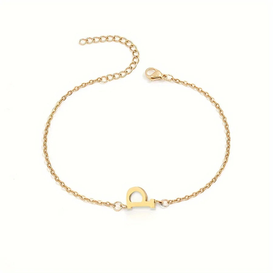Initial Letter Bead Bracelet Thin Chain Minimalist Elegant P - Tophatter Daily Deals