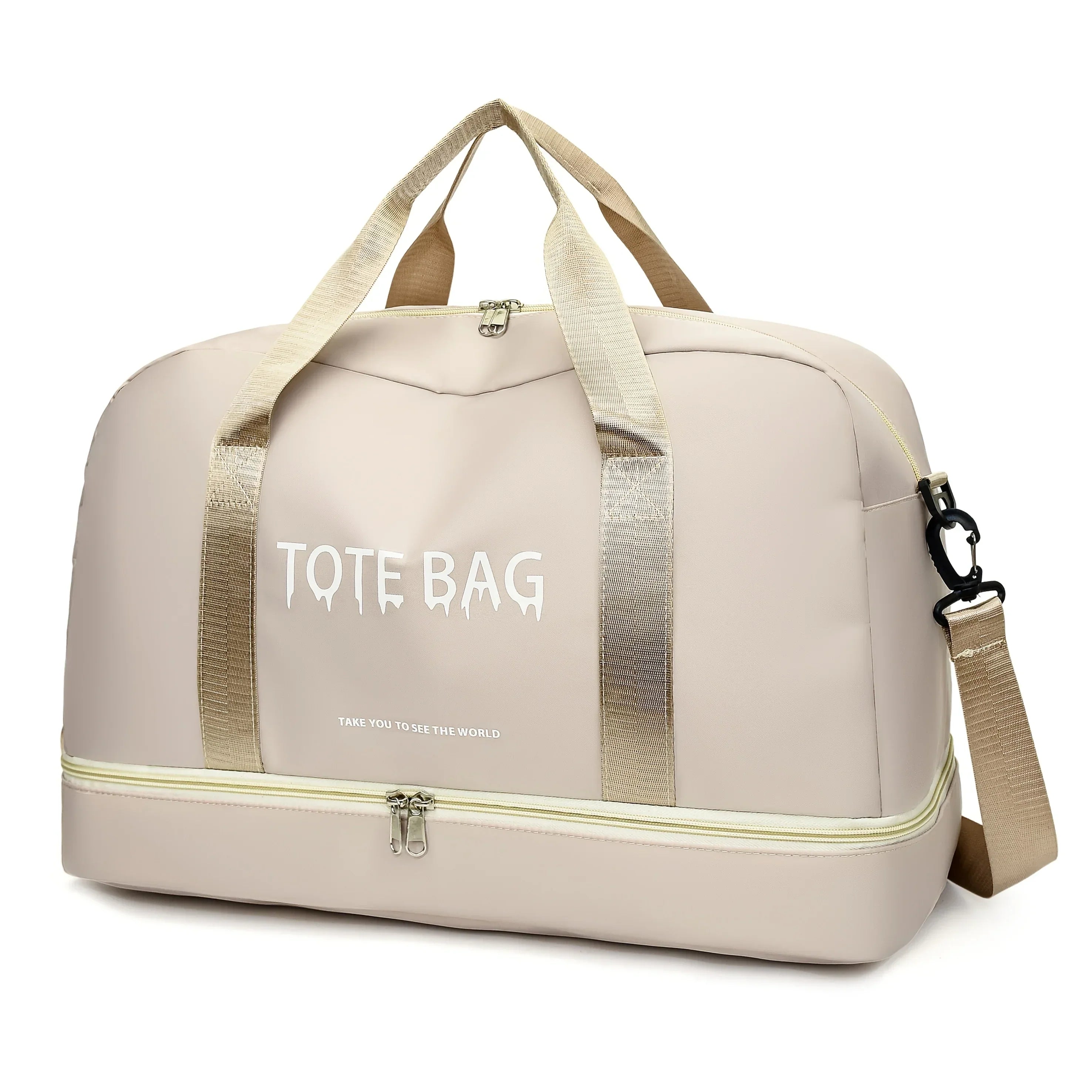 Travel Duffle Bag with Shoe Compartment & Strap (Beige) Luggage & Bags > Duffel Bags - Tophatter Daily Deals