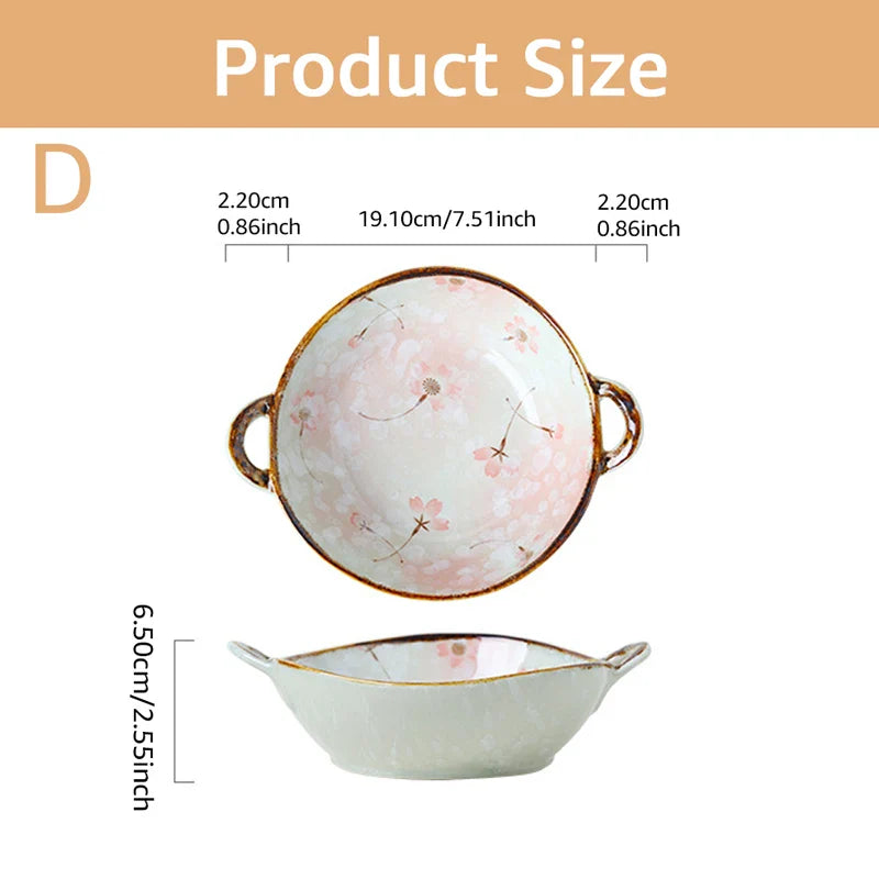 Ceramic 7.5 Inch Noodle Bowl With Handles Floral Porcelain Style D 7.5 inch - Tophatter Daily Deals