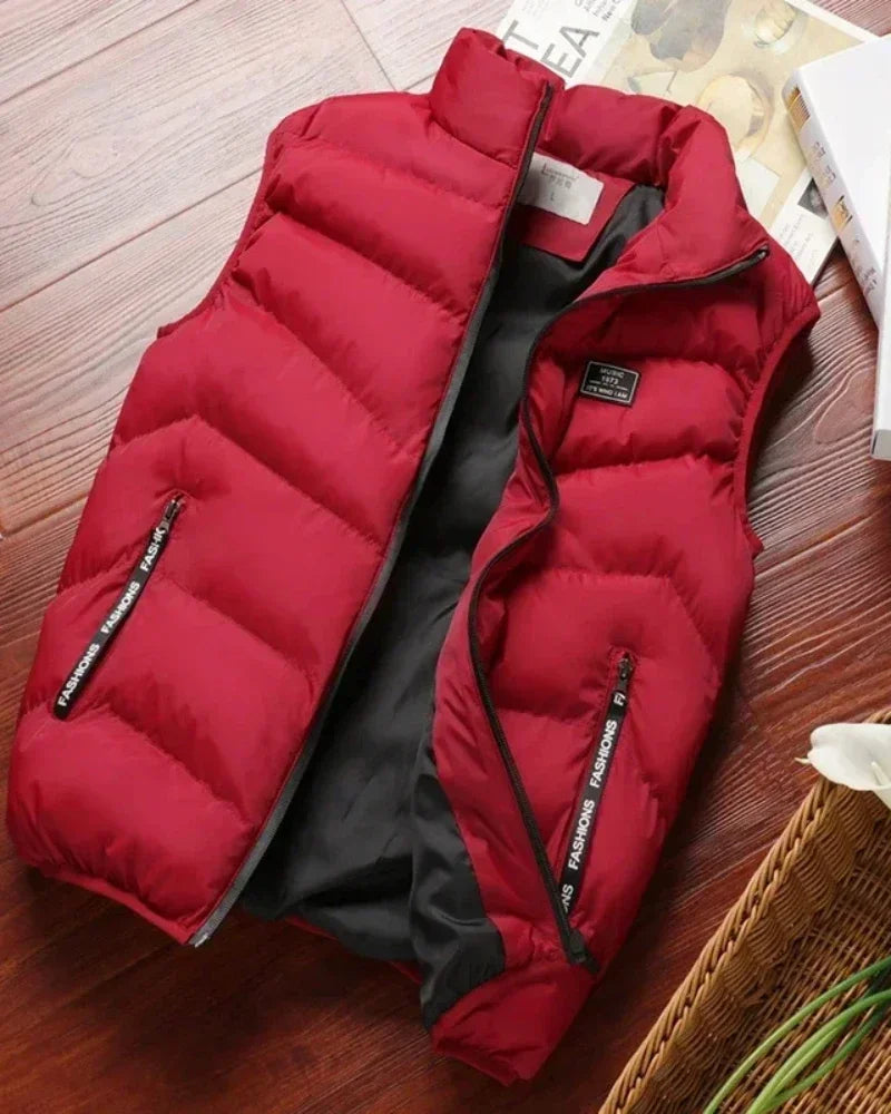 Warm Men’s Puffer Vest - Short Quilted, Polyester, Winter - Tophatter Daily Deals
