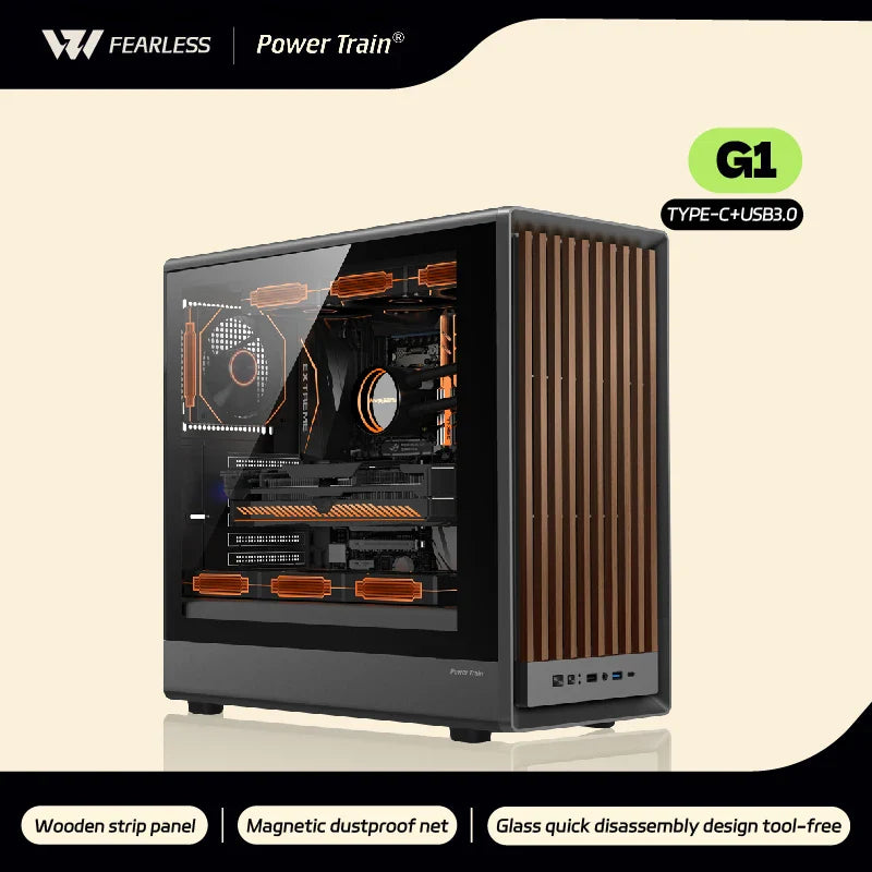 MATX PC Case Wooden Panel Tempered Glass Type C Port - Tophatter Daily Deals