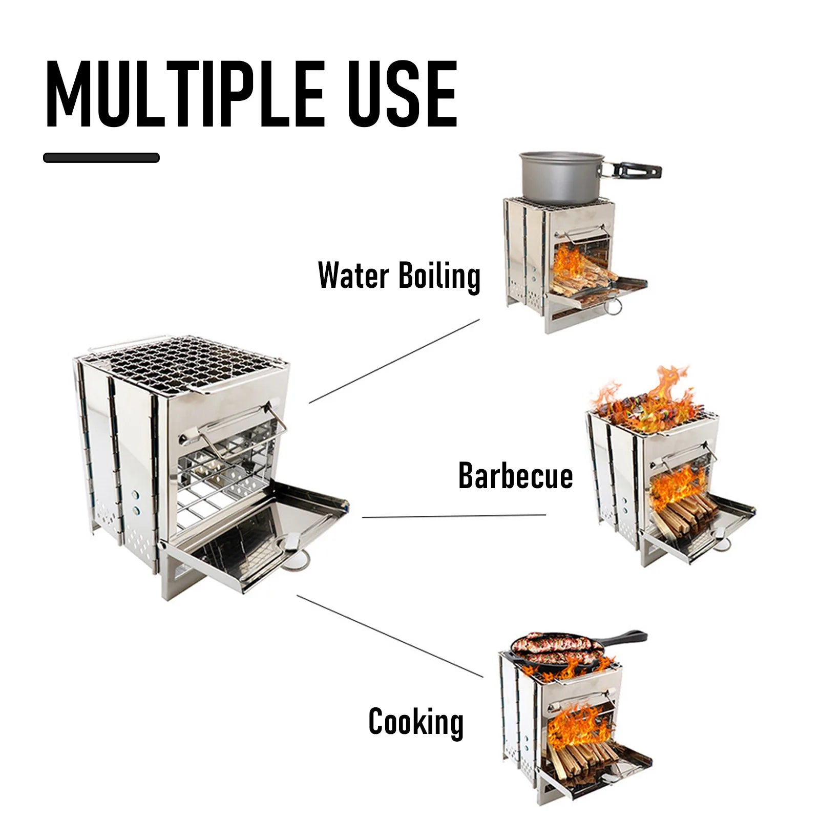 Foldable Stainless Steel Wood Stove Silver Camp Cooking - Tophatter Daily Deals