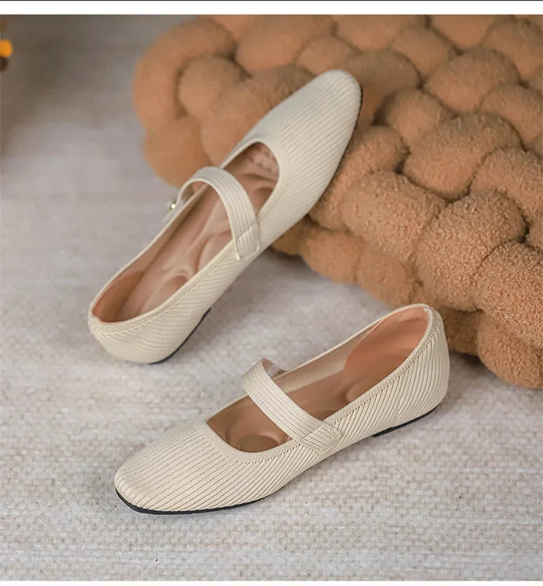 Stretchy Women Mary Jane Flats - Ribbed Knit For Spring - Tophatter Daily Deals