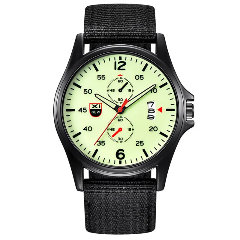 Nylon Band Military Quartz Watch With Date Display Black fluorescent - Tophatter Daily Deals