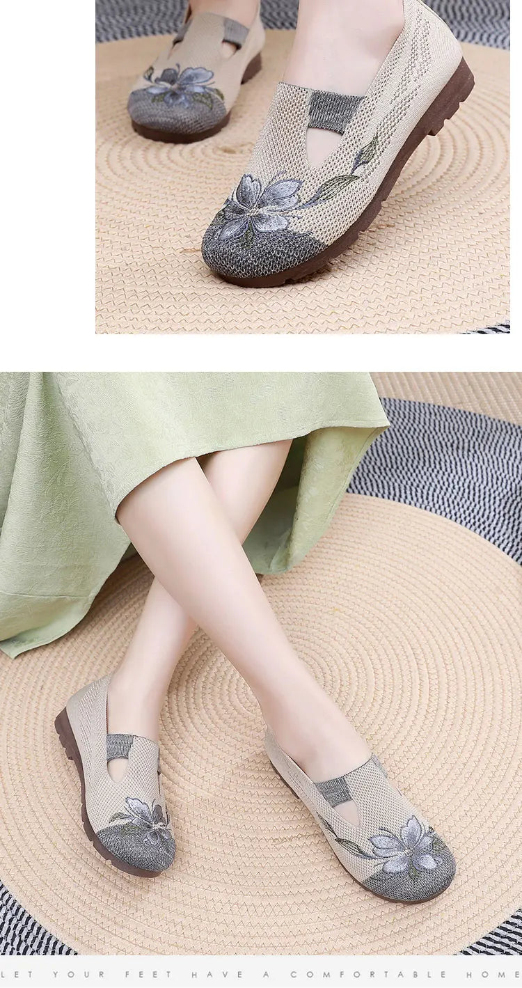 Breathable Women’s Flats - Slip-On Mesh, Embroidered - Tophatter Daily Deals