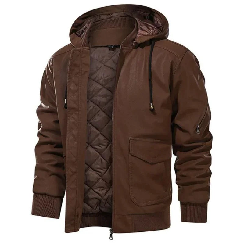 Lightweight Flattering Men's Jacket - Hooded Biker, Quilted - Tophatter Daily Deals