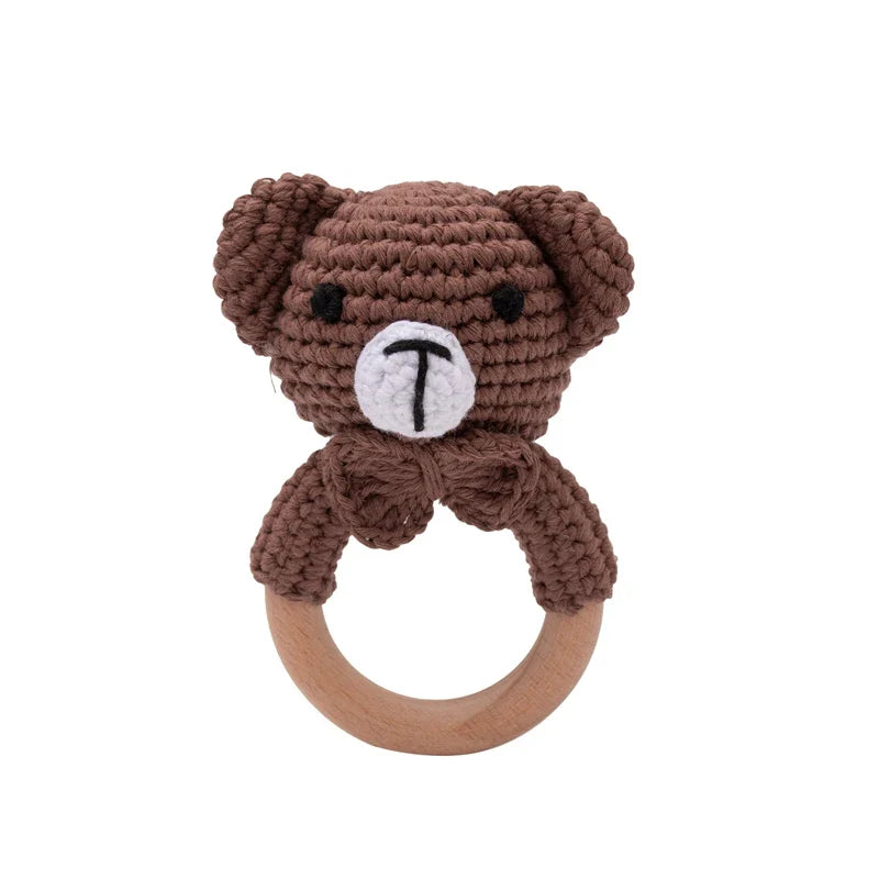 Crochet Bear Teether Rattle Ring Newborn Sensory Toys bear 1 - Tophatter Daily Deals