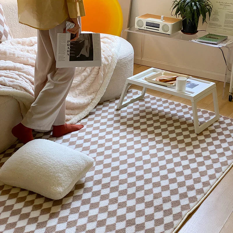 Checkerboard Plush Area Rug Japanese Style Minimalist - Tophatter Daily Deals
