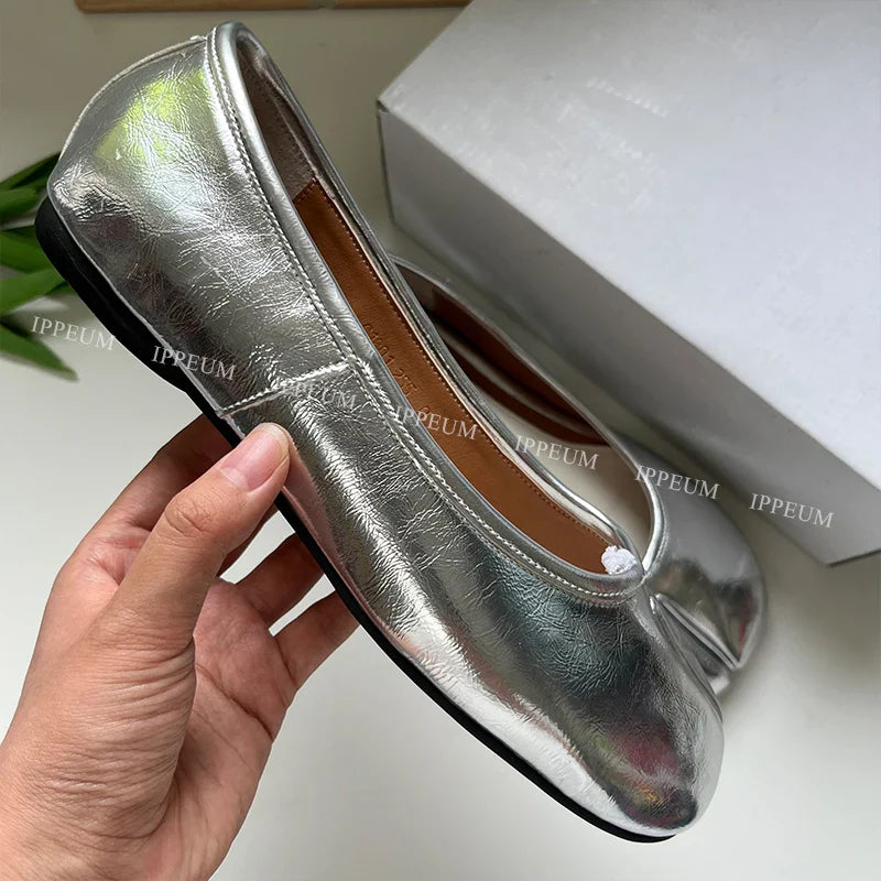Lightweight Womens Split Toe Ballet Flats - Mary Jane, PU Silver - Tophatter Daily Deals