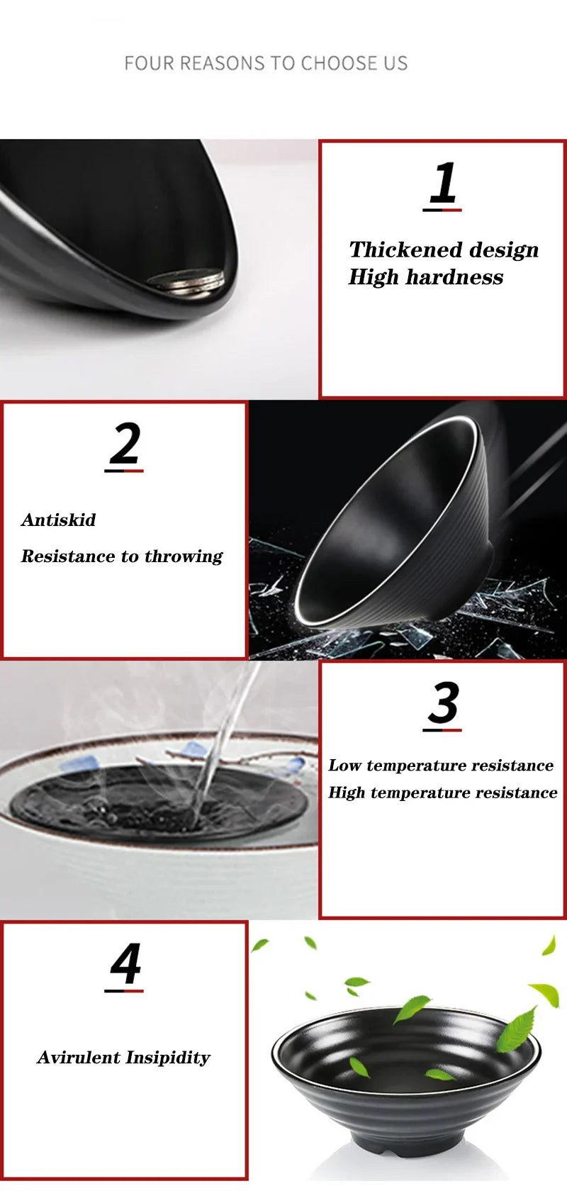 Ramen Bowl Black Plastic Japanese Style Noodle Bowl - Tophatter Daily Deals