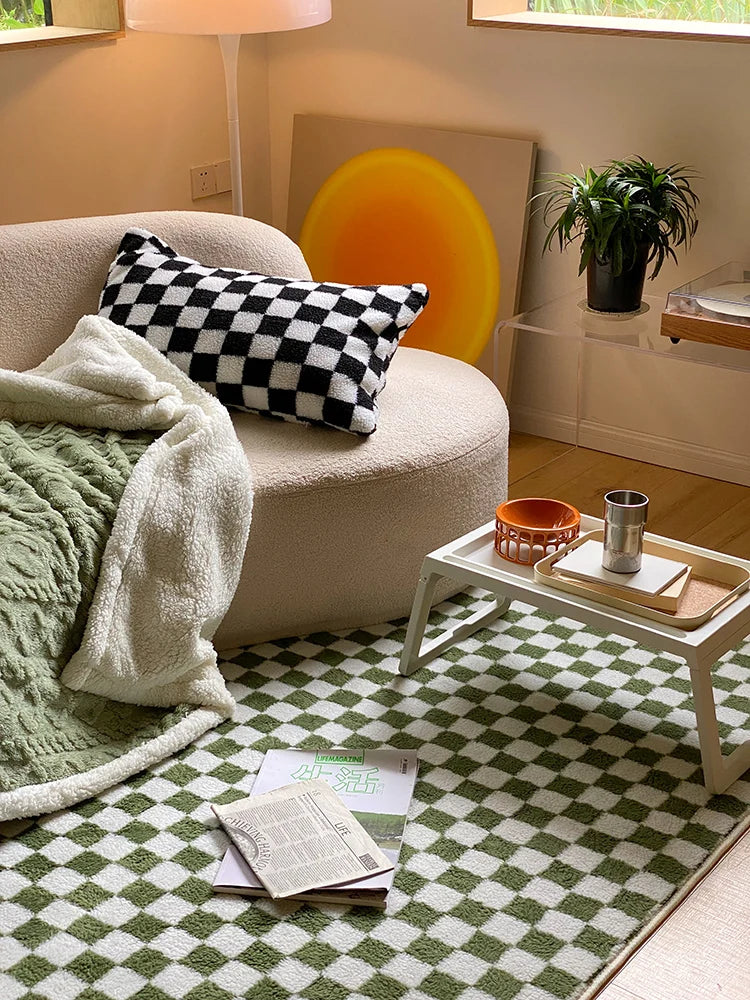 Checkerboard Plush Area Rug Japanese Style Minimalist - Tophatter Daily Deals