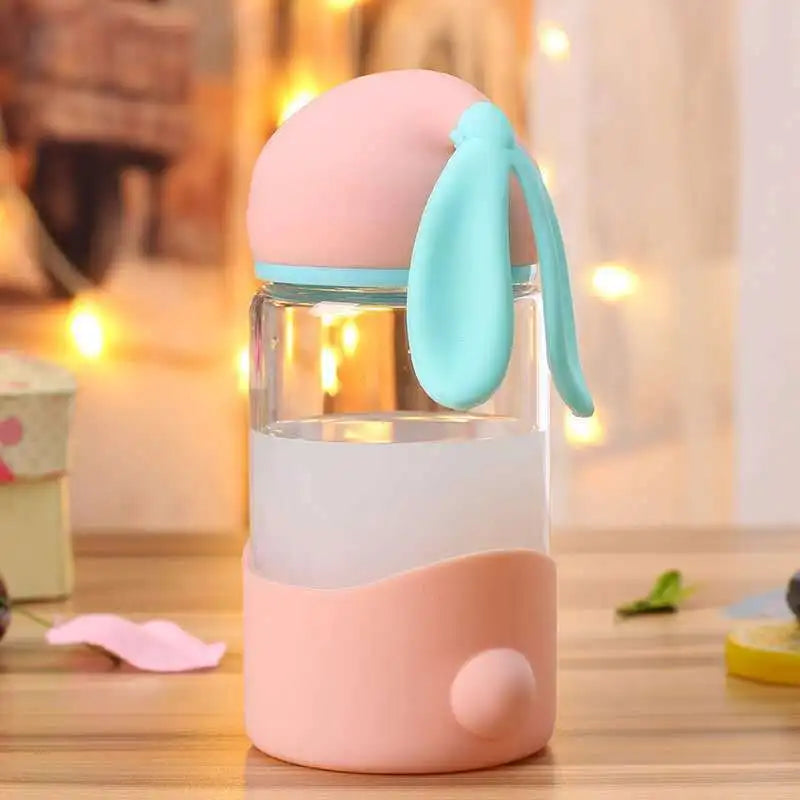 Glass Rabbit Bunny Water Bottle 340ml Pink 340ml Animals - Tophatter Daily Deals