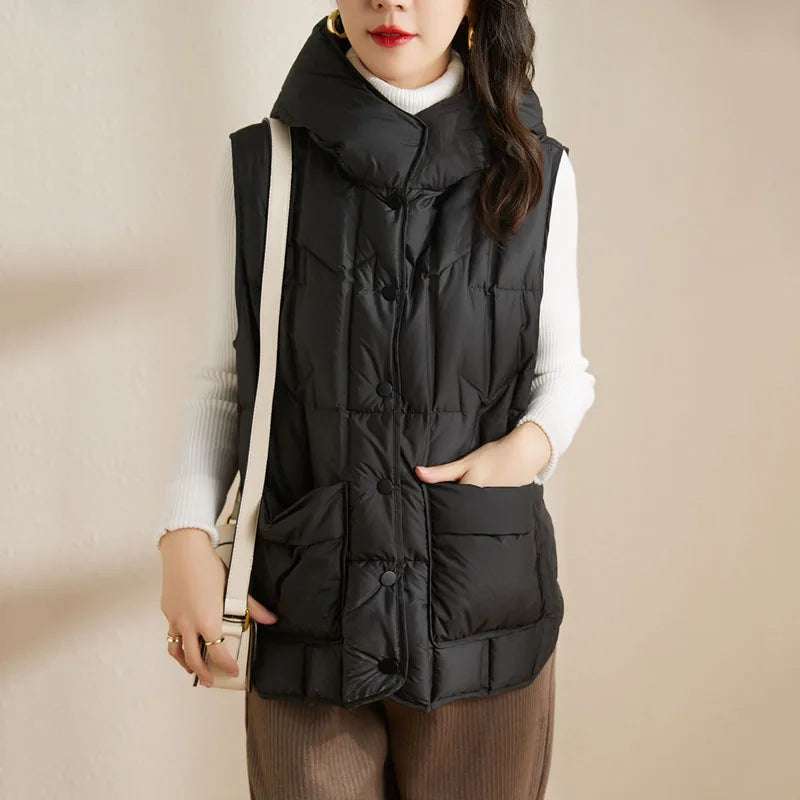 Lightweight Women Hooded Down Vest - Boxy, Down, Autumn - Tophatter Daily Deals