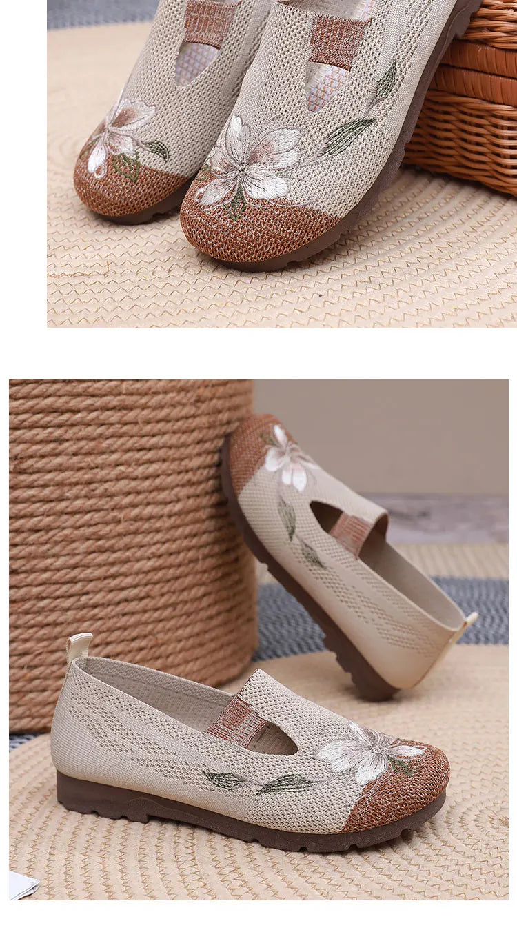 Breathable Women’s Flats - Slip-On Mesh, Embroidered - Tophatter Daily Deals