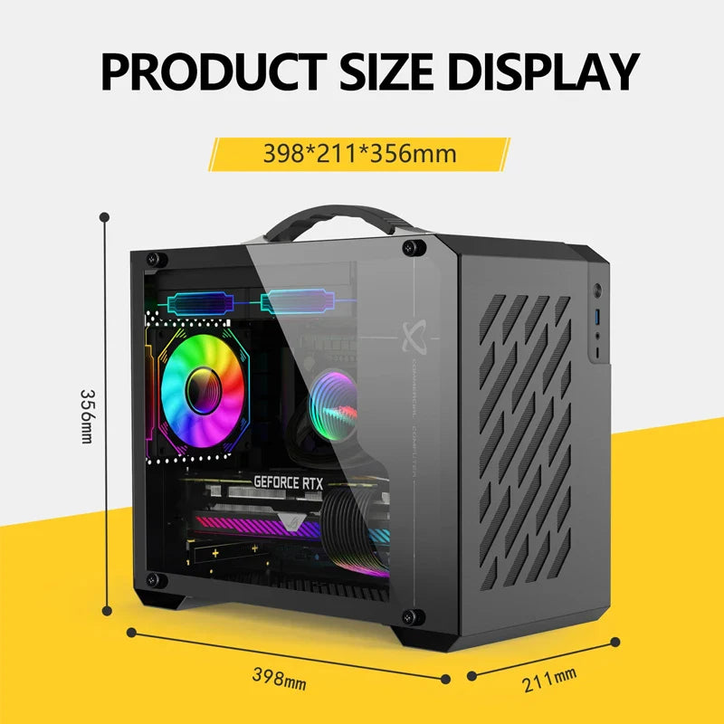 Mini ITX Case Glass Side 240mm Watercooling Portable - Tophatter Daily Deals