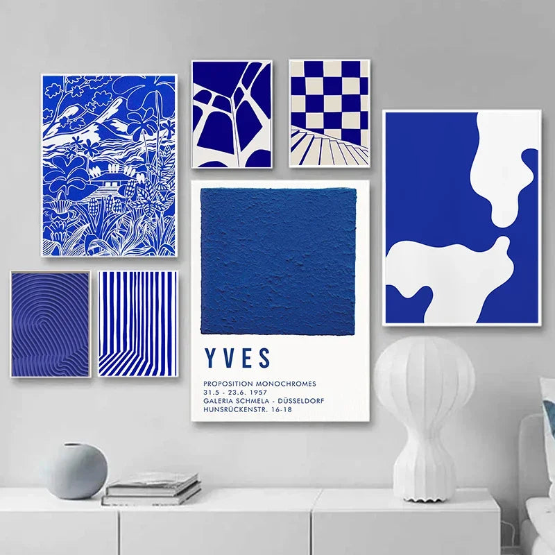 Klein Blue Abstract Canvas Wall Art Vertical Modern Print - Tophatter Daily Deals