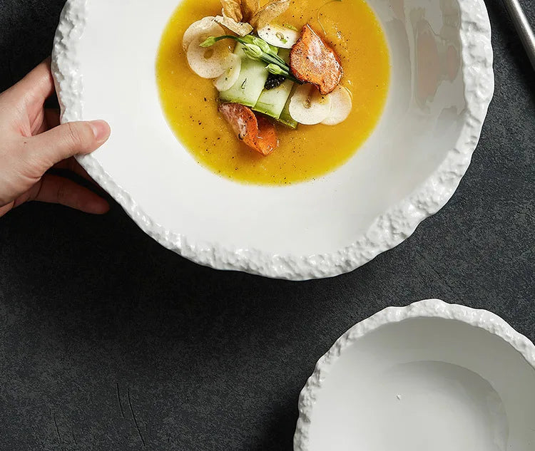 White Porcelain Rock Edge Soup Bowl Modern Tableware - Tophatter Daily Deals