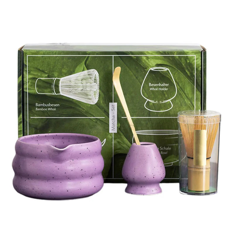 Matcha Set Porcelain Bowl Whisk Spoon Stand Gift Japanese Purple - Tophatter Daily Deals