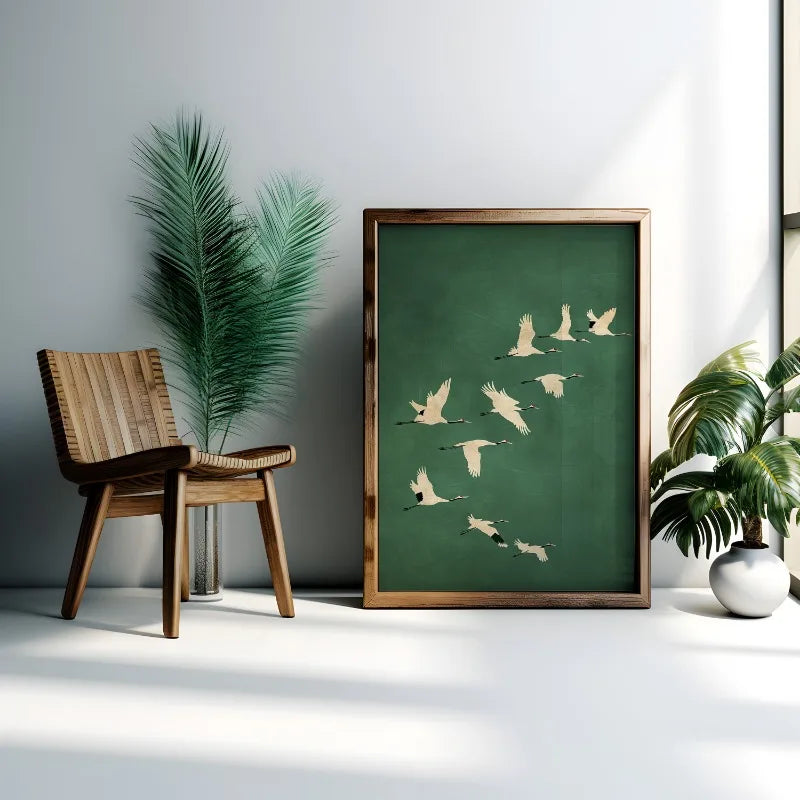 Cranes Wall Art Emerald Green Canvas With Gold Accents - Tophatter Daily Deals