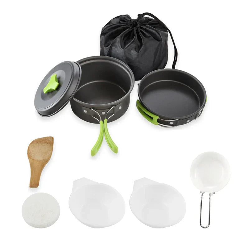 9-Piece Camping Cookware Set Green Camp Cooking - Tophatter Daily Deals
