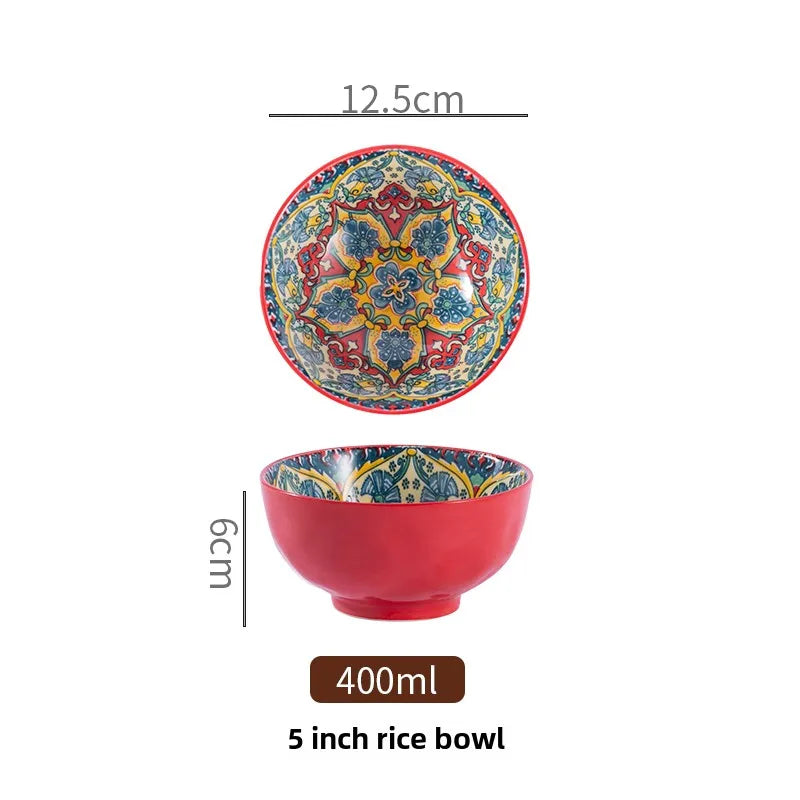 Bohemian Ceramic Rice Bowl Retro Noodle Bowl Kitchen Gift Yisidier-5inch - Tophatter Daily Deals