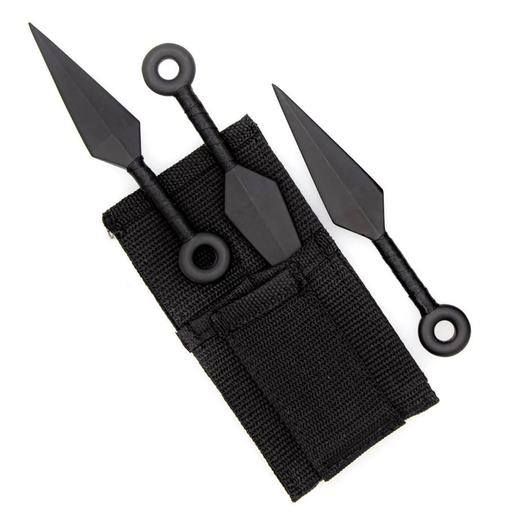 Shadow Strike Trio Black-Wrapped Mini Kunai Throwing Knives Set with Belt Pouch Throwing Knife - Tophatter Daily Deals
