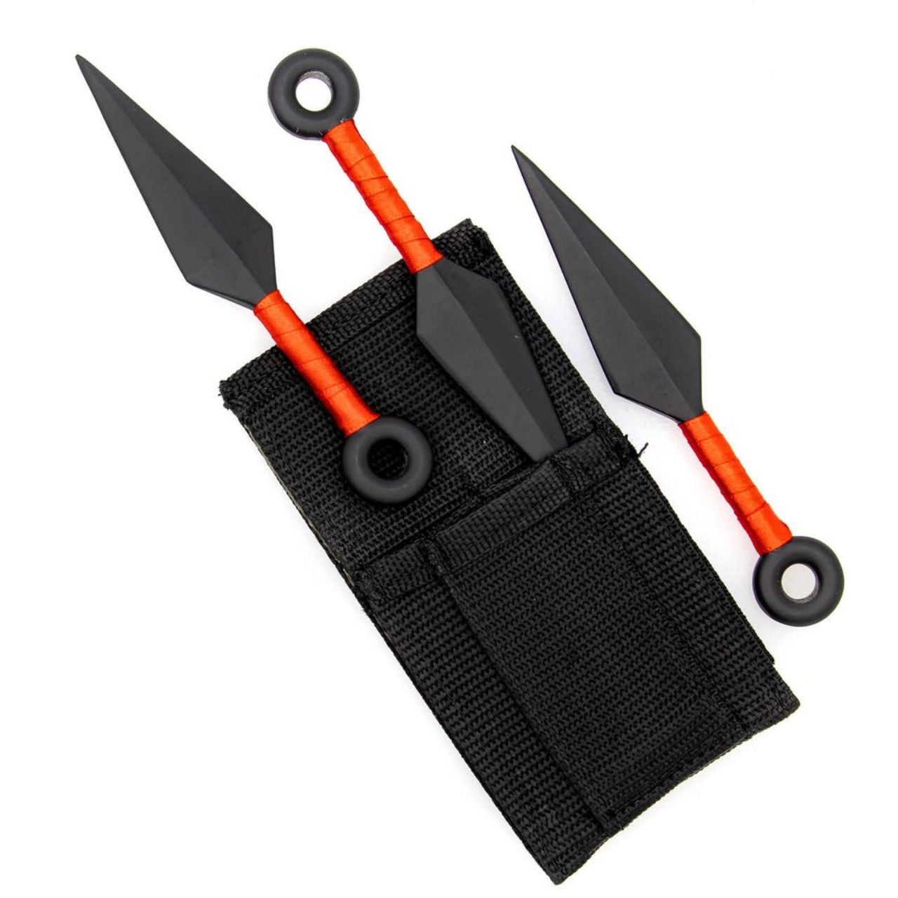 Shadow Strike Trio Red-Wrapped Mini Kunai Throwing Knives Set with Belt Pouch Throwing Knife - Tophatter Daily Deals