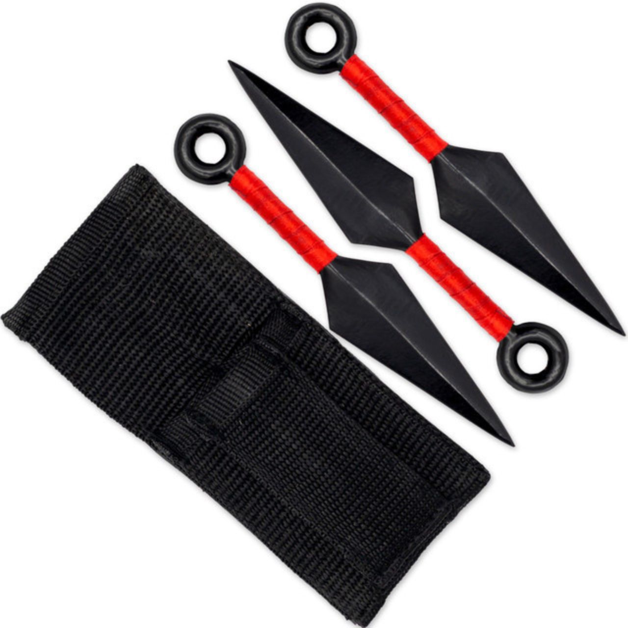 Shadow Strike Trio Red-Wrapped Mini Kunai Throwing Knives Set with Belt Pouch Throwing Knife - Tophatter Daily Deals