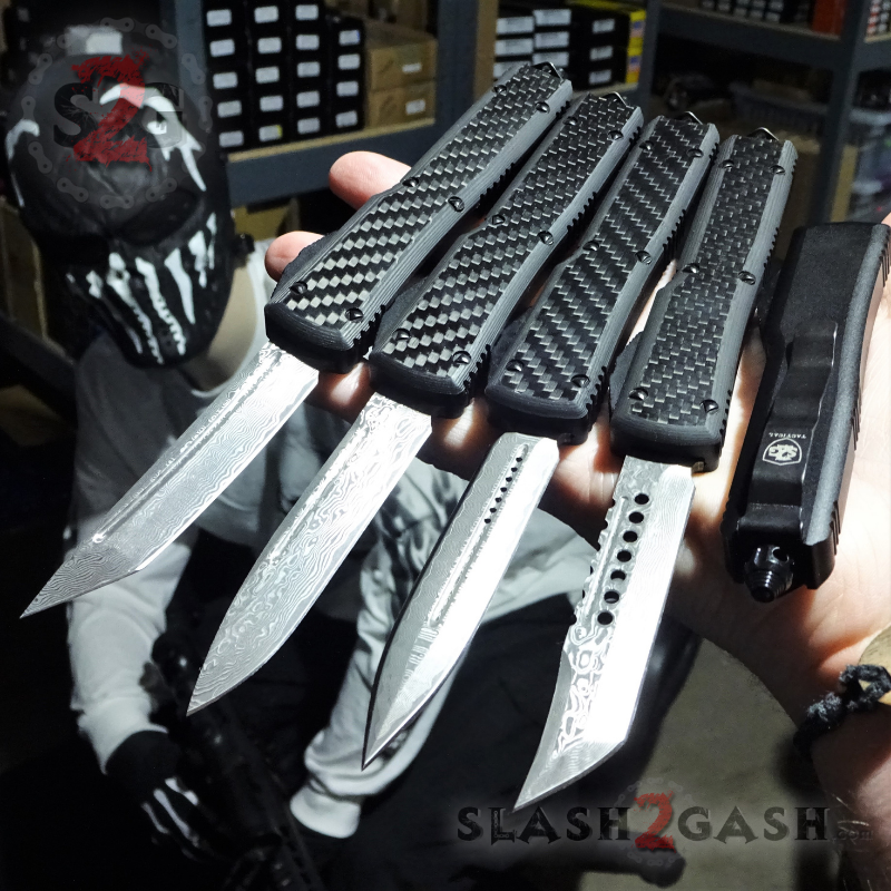 Shadow OTF Knife Carbon Fiber Switchblade CNC T6061 - REAL Damascus! Knife-OTF - Tophatter Daily Deals