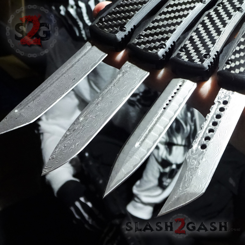 Shadow OTF Knife Carbon Fiber Switchblade CNC T6061 - REAL Damascus! Knife-OTF - Tophatter Daily Deals