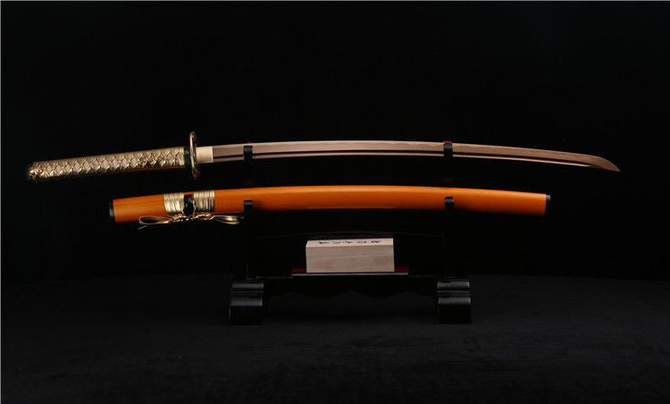 "Shibui" 1095 Golden Damascus Steel Clay Tempered Katana