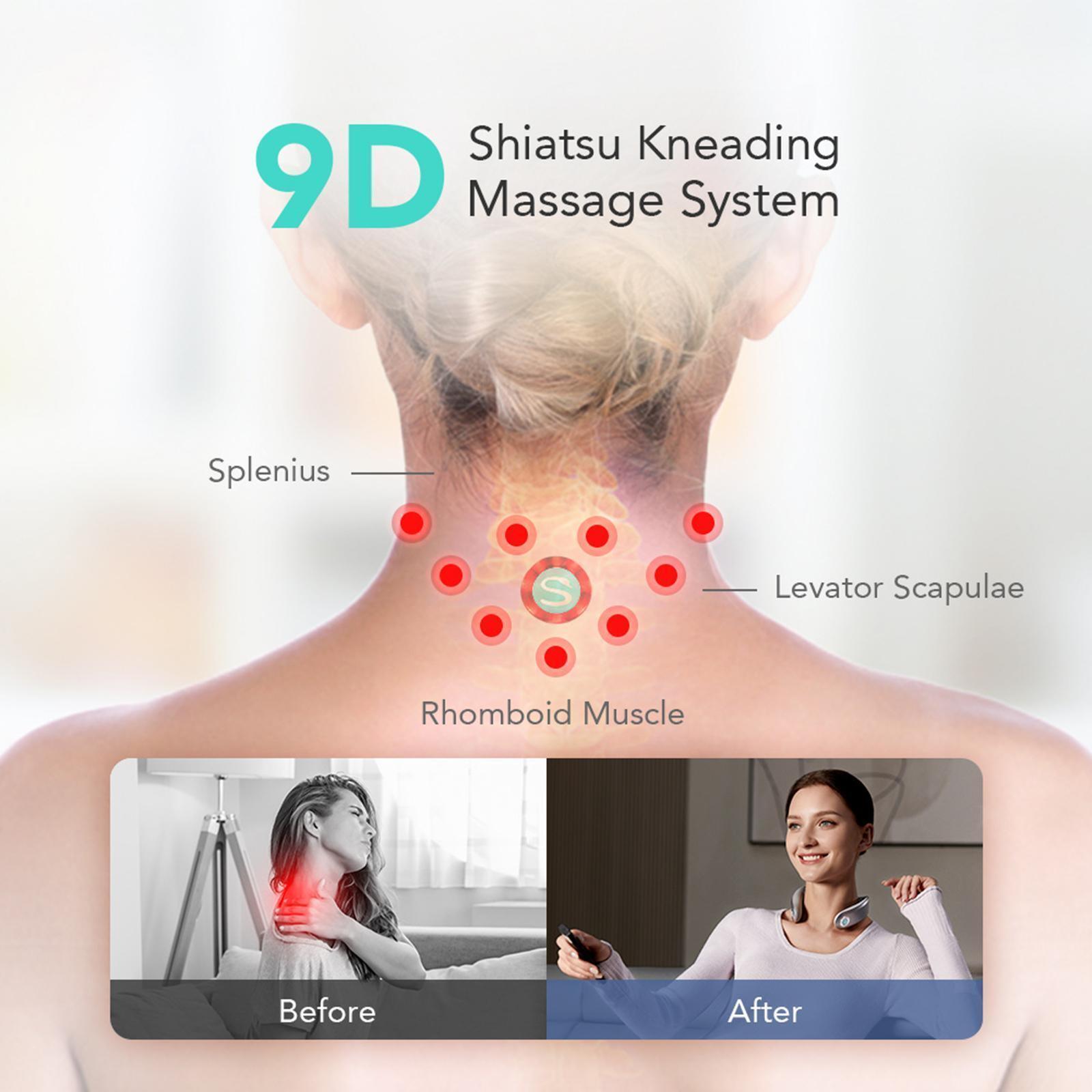 Neck Massager with Heat - 9 Variable Frequency Massage Heads for Travel Personal Care - Tophatter Daily Deals