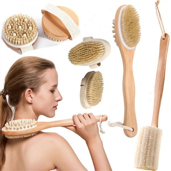 Extra Long Handled Bath Brush - Bath Brushes With Long Handle, Long Handle Shower Bath Brush Wooden Loofah Back Body Scrubber Exfoliator Sponge Personal Care - Tophatter Daily Deals