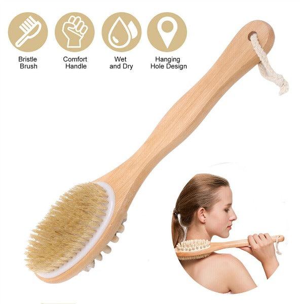 Extra Long Handled Bath Brush - Bath Brushes With Long Handle, Long Handle Shower Bath Brush Wooden Loofah Back Body Scrubber Exfoliator Sponge Personal Care - Tophatter Daily Deals