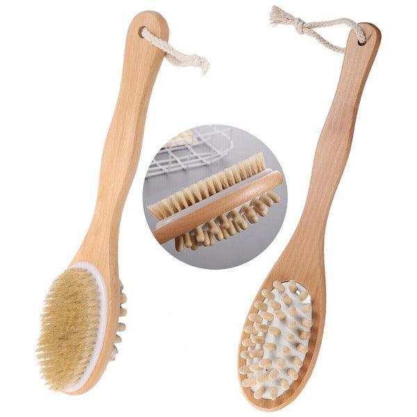 Extra Long Handled Bath Brush - Bath Brushes With Long Handle, Long Handle Shower Bath Brush Wooden Loofah Back Body Scrubber Exfoliator Sponge Personal Care - Tophatter Daily Deals
