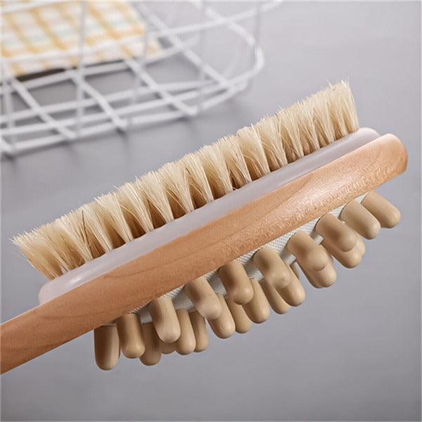 Extra Long Handled Bath Brush - Bath Brushes With Long Handle, Long Handle Shower Bath Brush Wooden Loofah Back Body Scrubber Exfoliator Sponge Personal Care - Tophatter Daily Deals
