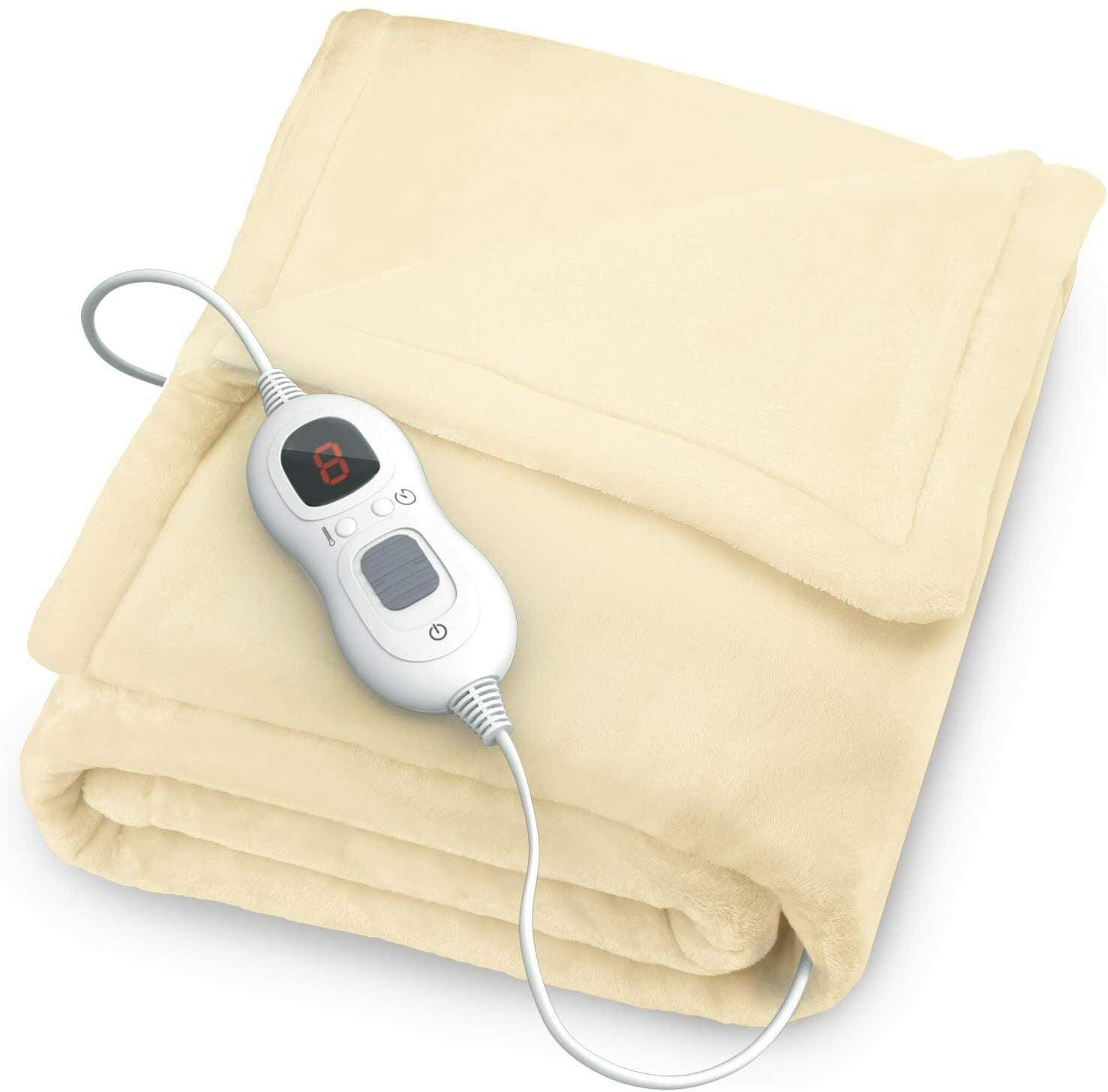 Fitted Electric Blanket Double - Luxurious Heated Throw Soft Fleece Blanket With Digital Controller | Washable Electric Mattress Pad Heater Beige New Arrival - Tophatter Daily Deals
