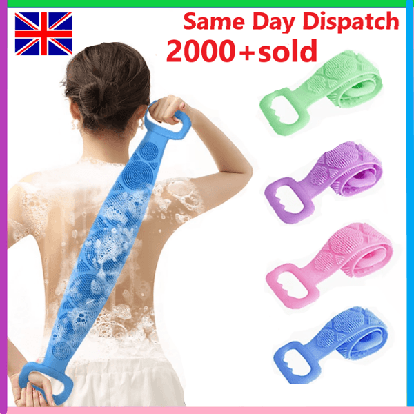 Silicone Bath Body Brush - Silicon Long Body Cleaning Double Sided Back Scrubber Bath Shower Belt Brush UK Health & Beauty - Tophatter Daily Deals