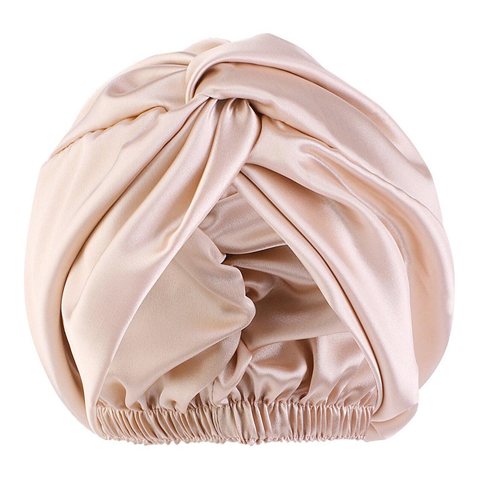 Silk Turban for Sleep - Bonnets For Women Twisted Sleeping Night Cap Pure Silk Hair Wrap Cap Khaki Apparel & Accessories - Tophatter Daily Deals