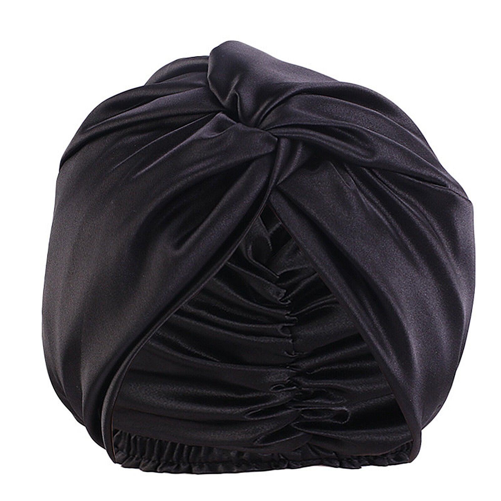 Silk Turban for Sleep - Bonnets For Women Twisted Sleeping Night Cap Pure Silk Hair Wrap Cap Black Apparel & Accessories - Tophatter Daily Deals