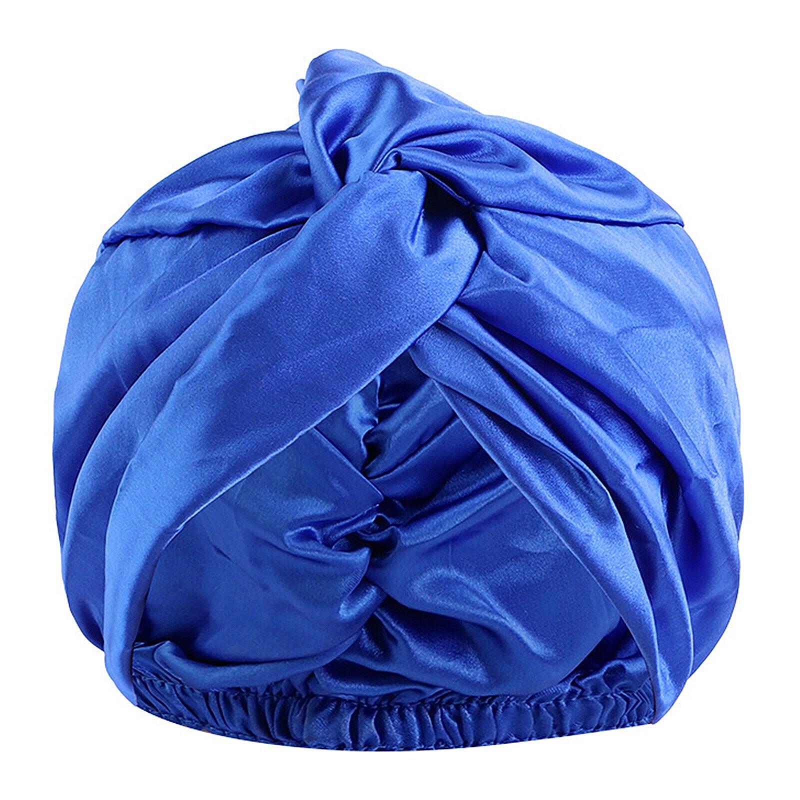 Silk Turban for Sleep - Bonnets For Women Twisted Sleeping Night Cap Pure Silk Hair Wrap Cap Blue Apparel & Accessories - Tophatter Daily Deals