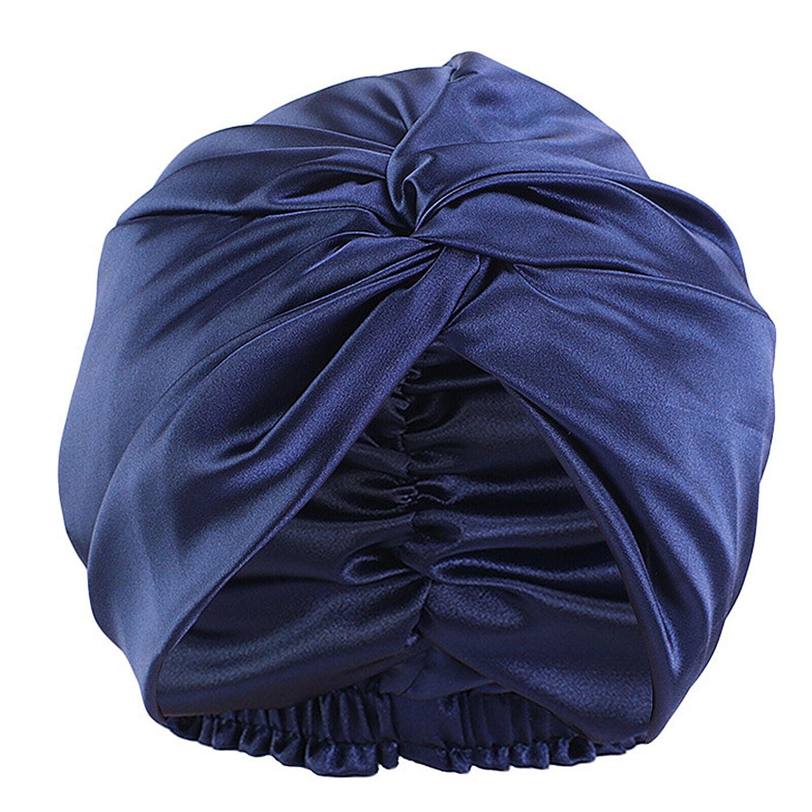Silk Turban for Sleep - Bonnets For Women Twisted Sleeping Night Cap Pure Silk Hair Wrap Cap Dark Blue Apparel & Accessories - Tophatter Daily Deals