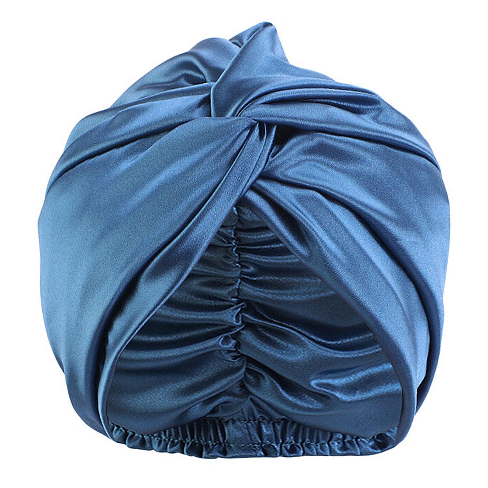 Silk Turban for Sleep - Bonnets For Women Twisted Sleeping Night Cap Pure Silk Hair Wrap Cap Navy Blue Apparel & Accessories - Tophatter Daily Deals