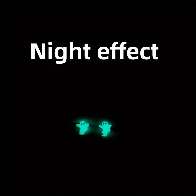 Silver S925 Luminous Ghost Stud Earrings, Glow in the Dark, Fun Design, Unisex, Lightweight, No Feather, for Halloween, Easter, General Use & Day of the Dead - Use Without Electricity - Tophatter Daily Deals