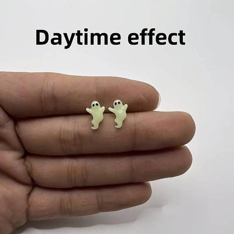 Silver S925 Luminous Ghost Stud Earrings, Glow in the Dark, Fun Design, Unisex, Lightweight, No Feather, for Halloween, Easter, General Use & Day of the Dead - Use Without Electricity - Tophatter Daily Deals