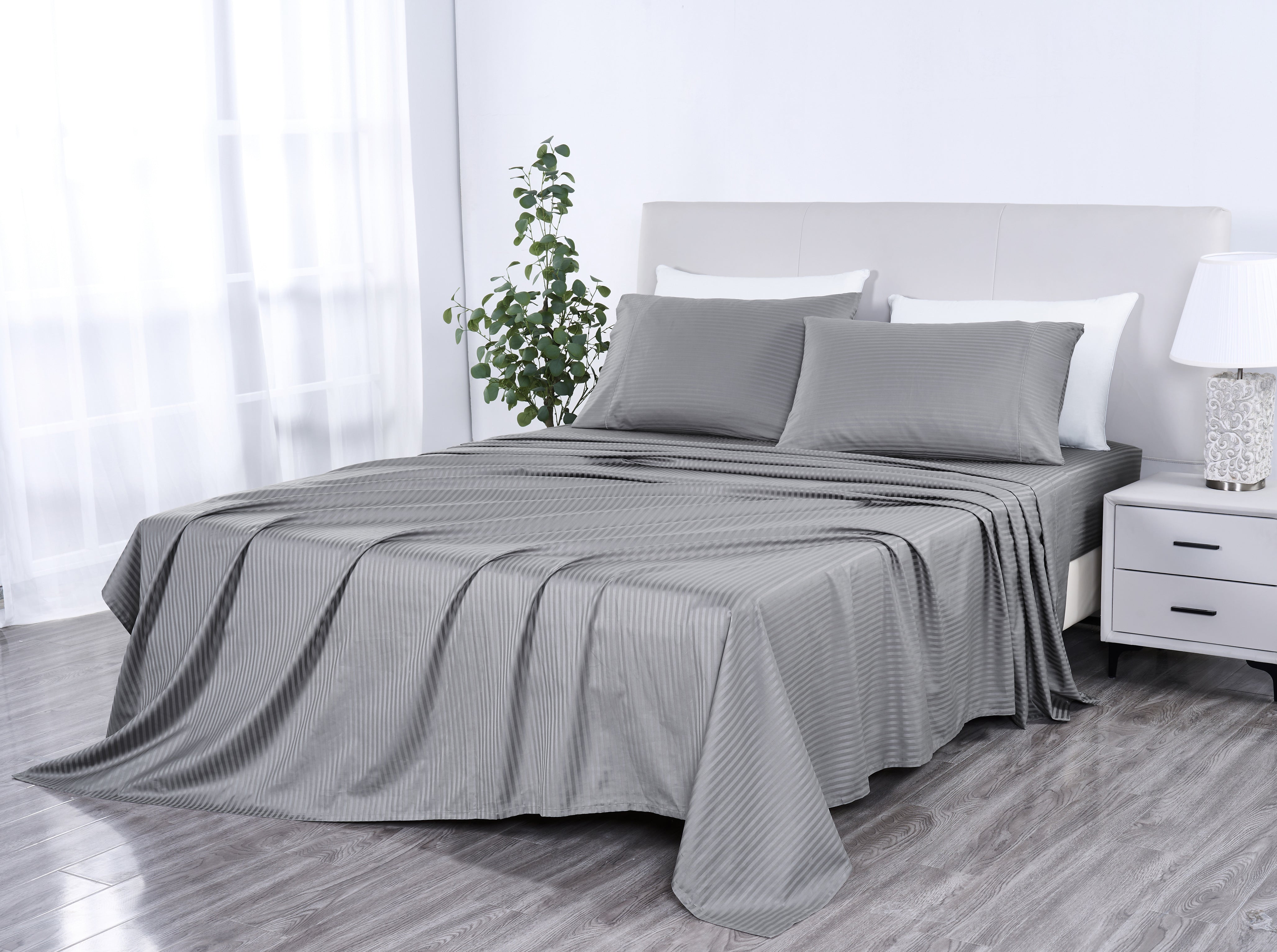 Kathy Ireland 500 Thread Count Damask Stripe Sheet Set with Optifit Silver Bedding - Tophatter Daily Deals
